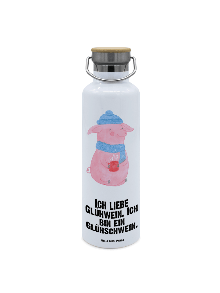 Feldflasche Schwein Glühwein mit Spruch in Weiß