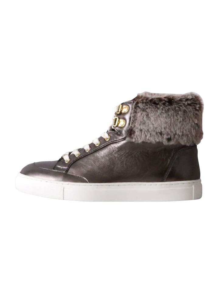 High-Top-Sneaker aus Leder mit Fellbesatz „Roadster“ Grau