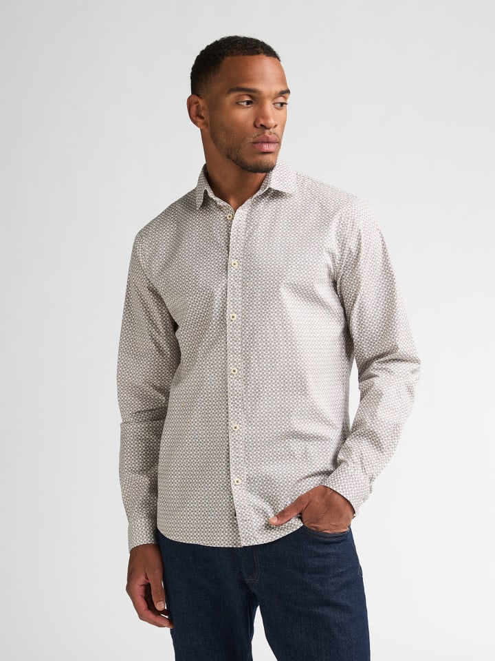 Slim-Fit-Hemd mit feinem Muster steelworks in Braun