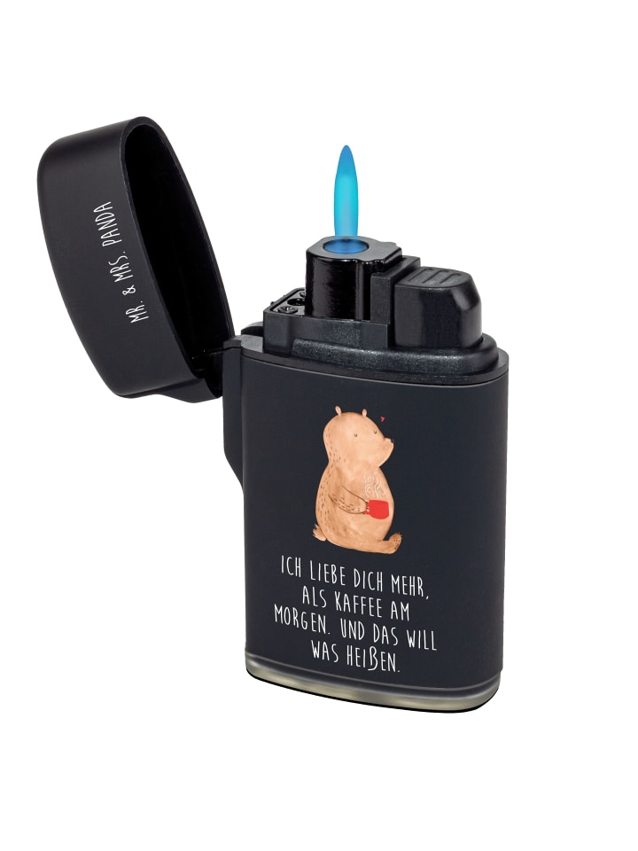 Feuerzeug Bär Morgenkaffee mit Spruch in Schwarz