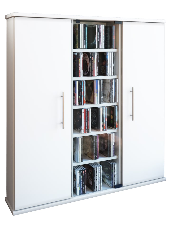 Holz CD DVD Stand Regal Schrank Santo Glastür in Weiß