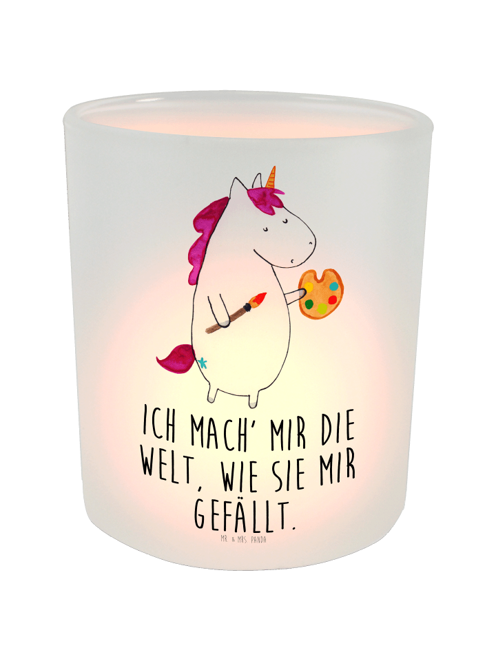 Windlicht Einhorn Künstler mit Spruch in Transparent