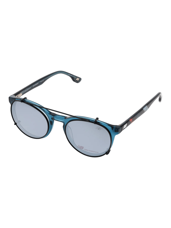 Herren Brillenfassung mit Sonnenbrillen-Clip Rund Blau