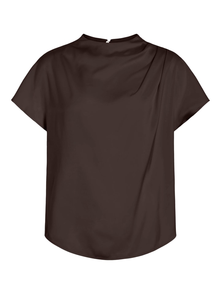 VIELMINA Funnel Neck Kurzarmbluse in Coffee Bean