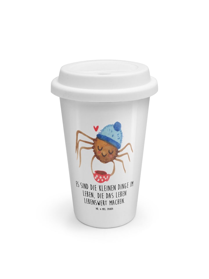 Thermobecher Spinne Agathe Kaffee mit Spruch in Weiß
