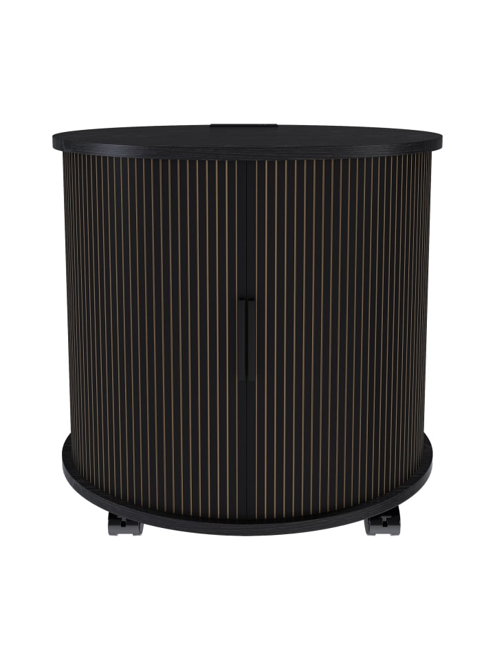Nachttisch in Schwarz 60x60x60 cm mit Ladestation Schiefetür Stauraum Rollbar