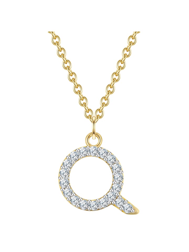 Halskette Buchstabe Q aus Sterling Silber mit Zirkonia in gelbgold