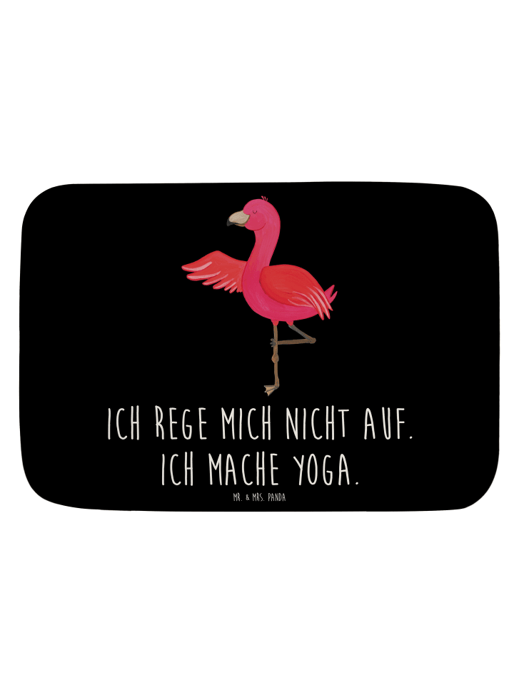 Badevorleger Flamingo Yoga mit Spruch in Schwarz