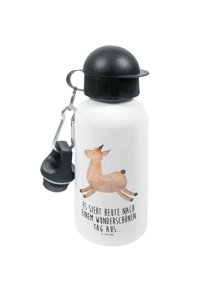 Trinkflasche Lama Springen mit Spruch in Weiß
