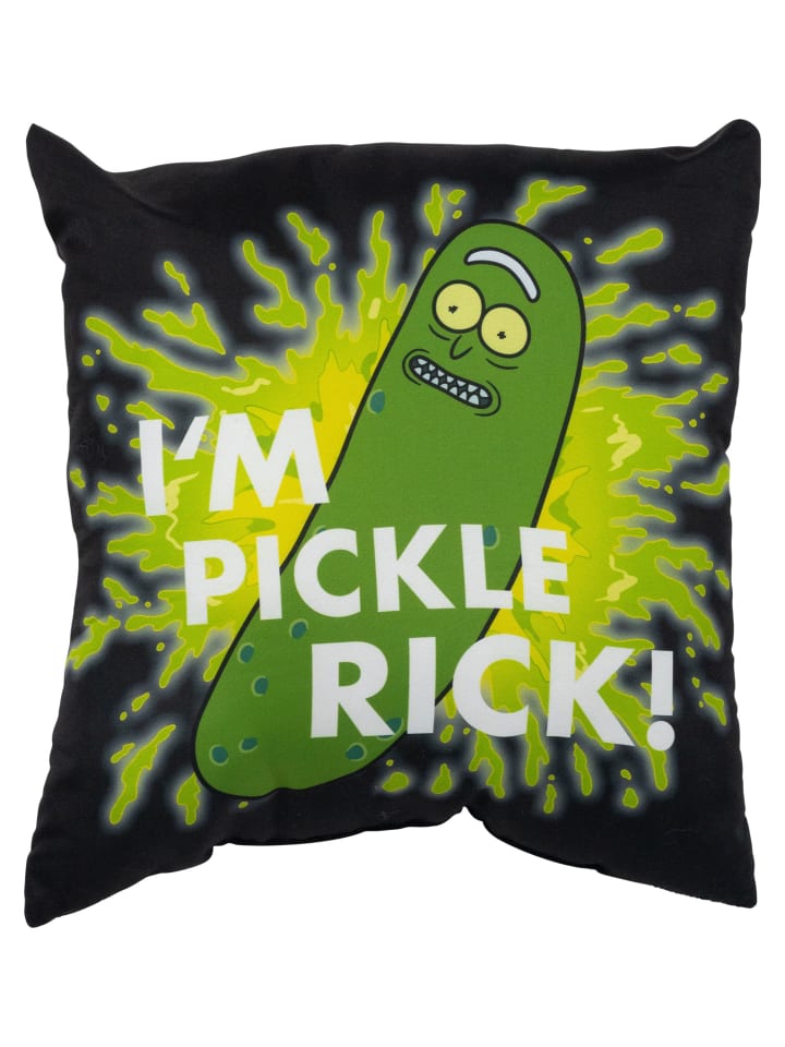 Rick and Morty Pickle Rick Kissen Zierkissen Kopfkissen 40x40 cm in schwarz