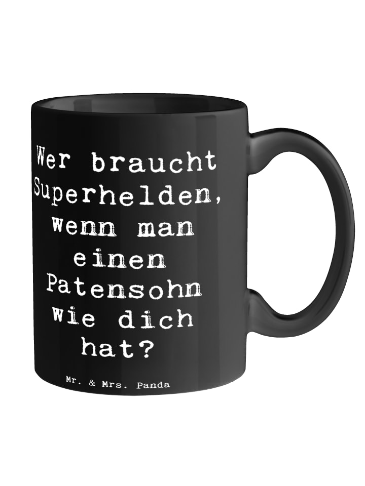 Tasse Patensohn Held mit Spruch in Schwarz