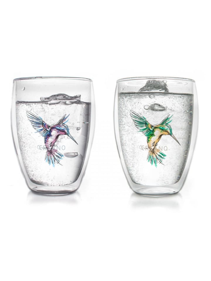 2er Set Thermoglas "Hummi" in Grün/Blau" - Glas 250ml
