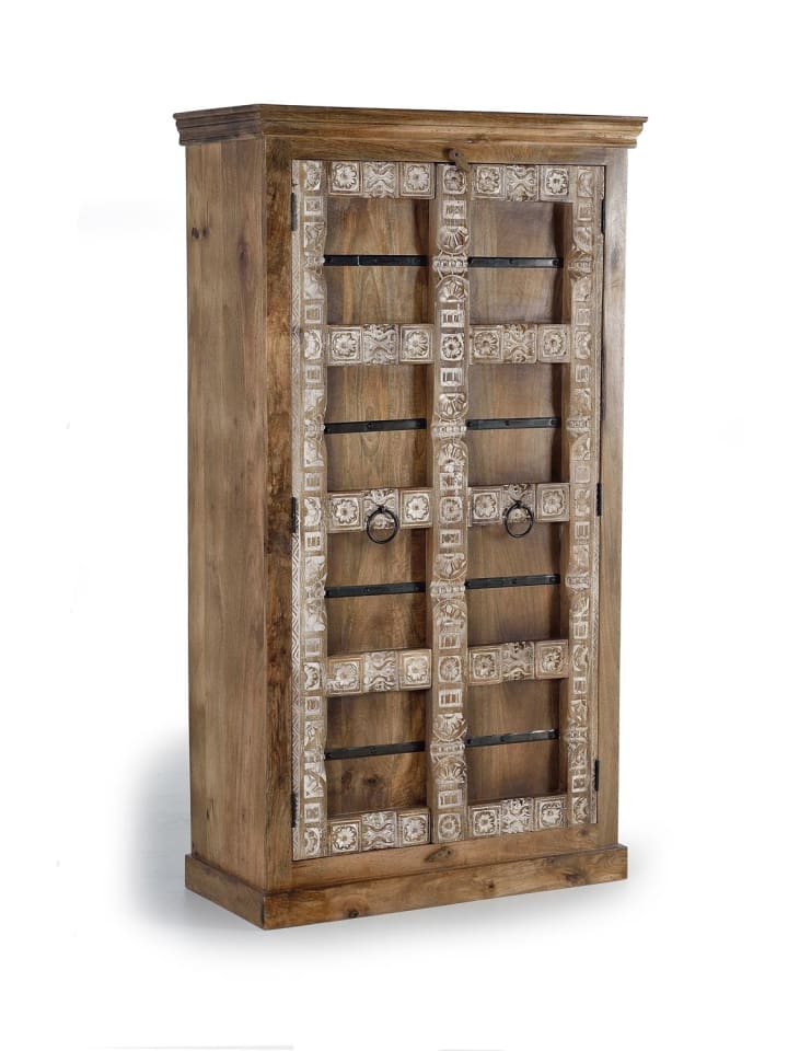 2-türiger Kleiderschrank aus Mangoholz mit Innenregalen in Brown