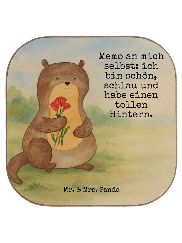 Bierdeckel Otter Blumenstrauß Design mit Spruch in Weiß