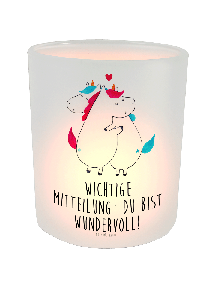 Teelichtgefäß Einhorn Mitteilung mit Spruch in Transparent