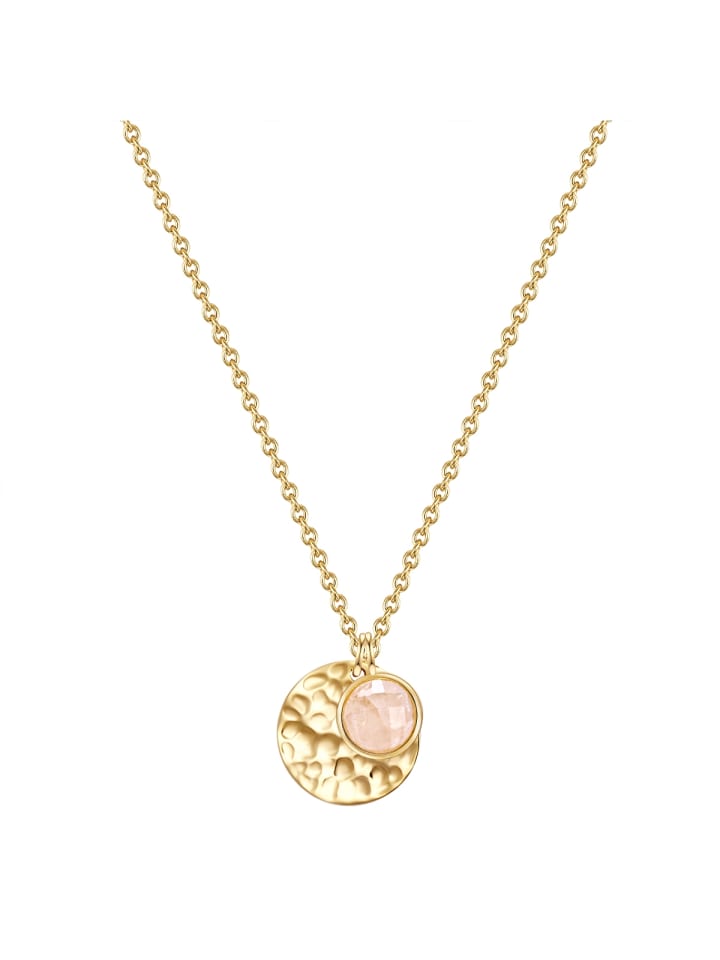 Halskette Kreis aus Sterling Silber mit Rosenquarz in gelbgold