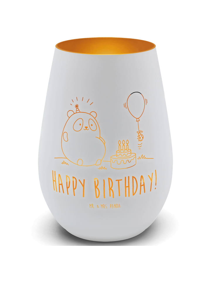 Teelichtgefäß Panda Geburtstag mit Spruch in Weiß