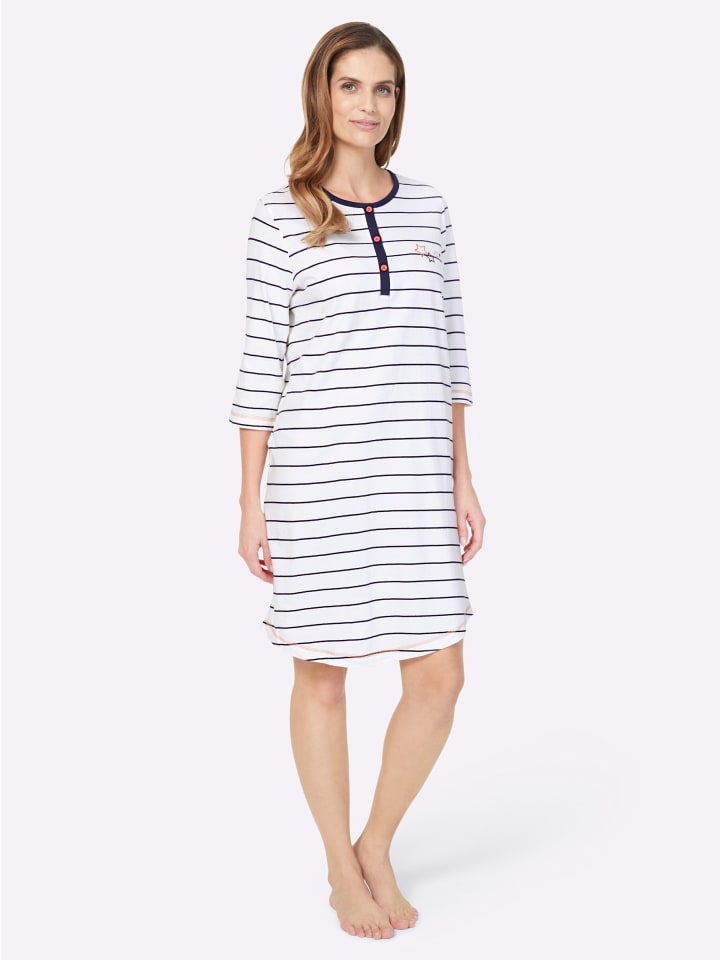 Sleepshirt in weiß-marine-geringelt