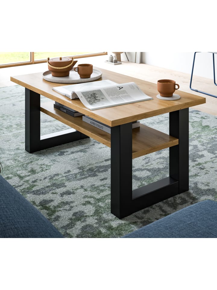Couchtisch Eiche, grau 90 x 50 cm, Wohnzimmertisch mit Ablage