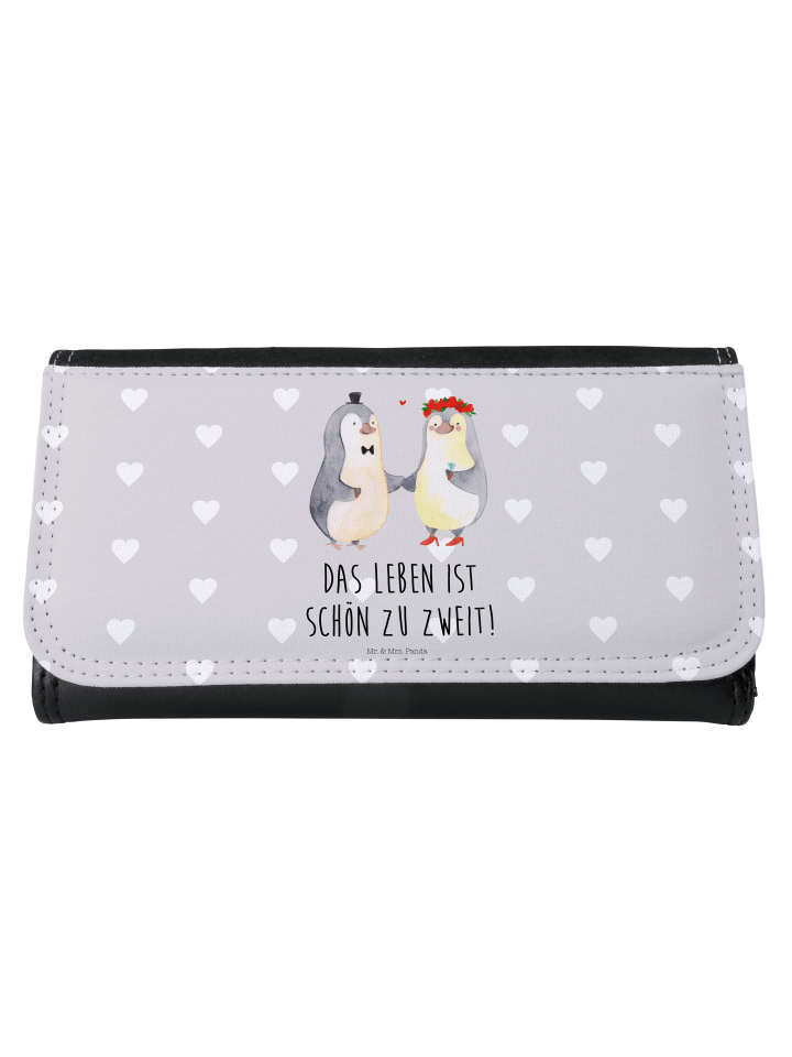 Portemonnaie Pinguin Heirat mit Spruch in Grau Pastell