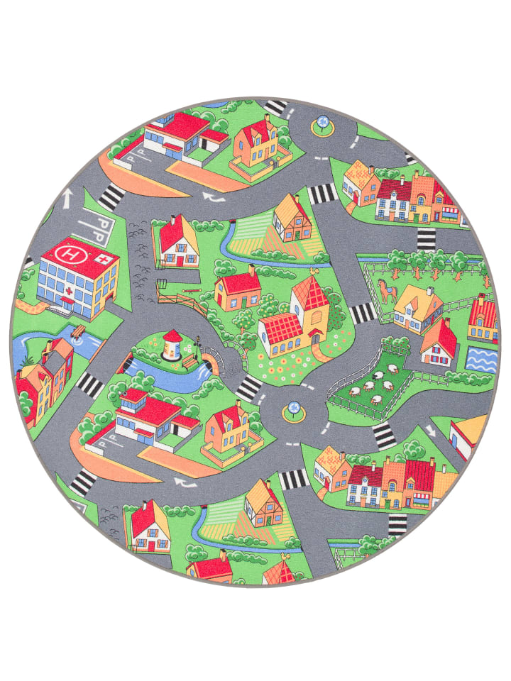 Kinderteppich Little Village Rund in bunt