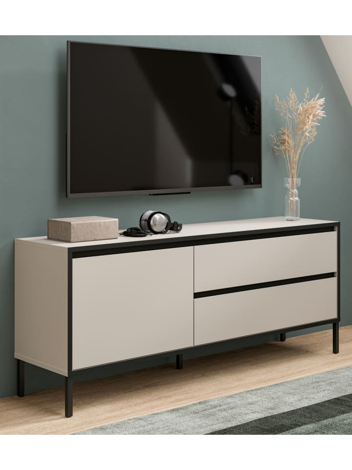 Lowboard Sand / Kaschmir mit schwarz, Flat-TV Unterschrank 150 cm, Komforthöhe
