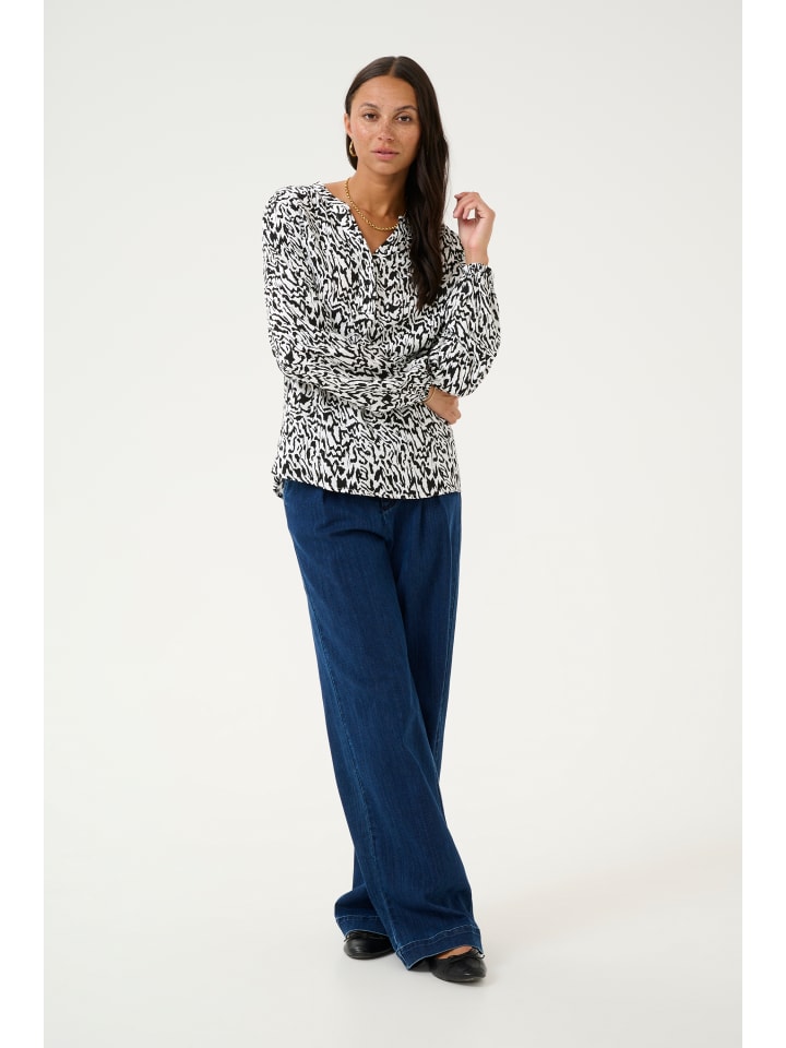 Bluse langarm KAmathilde Loose fit in Chalk/Black Graphic Lines