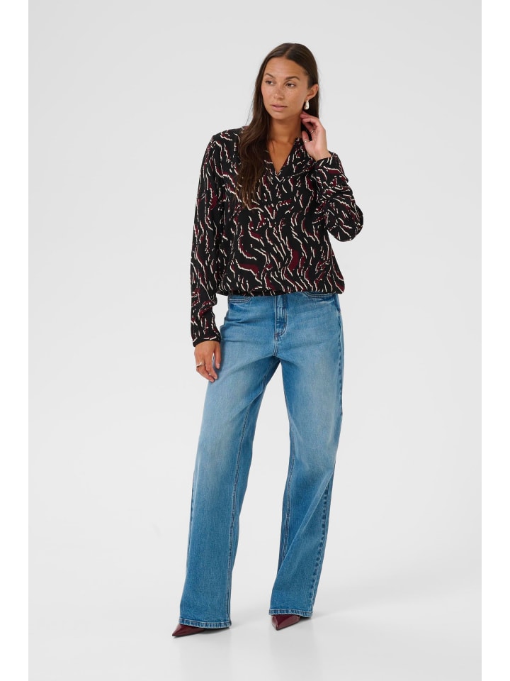 Bluse langarm KAditte Regular fit in Black/Windsor W.Graphic Animal