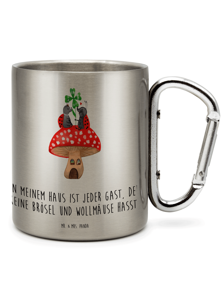 Kaffeebecher Marienkäfer Fliegenpilz mit Spruch in Silber