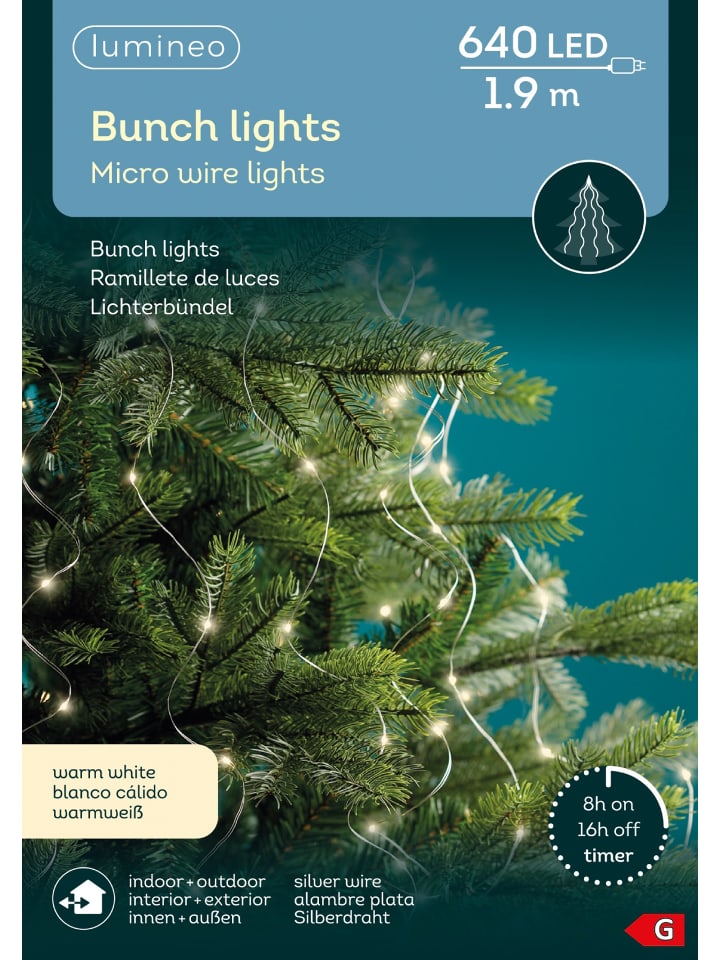 Lichterbündel BUNCH LIGHTS 640 LED 1,9 m, Silberdraht in warm weiß