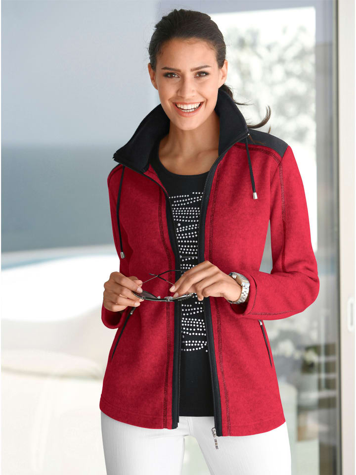 Fleece-Jacke in rot-schwarz
