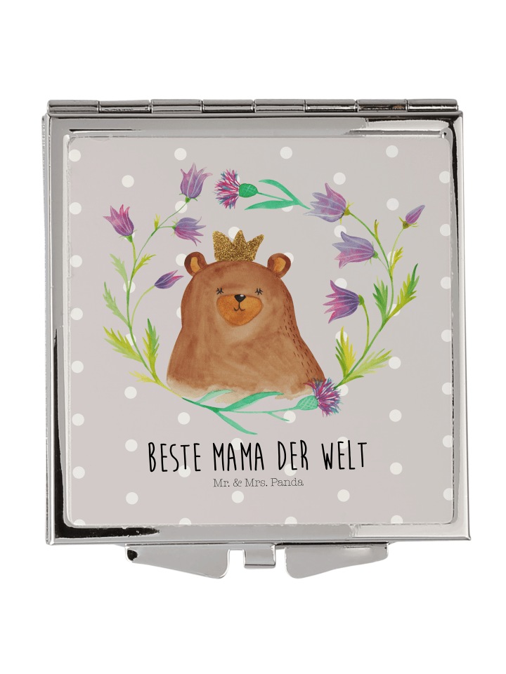 Kosmetikspiegel Bär Königin mit Spruch in Grau Pastell