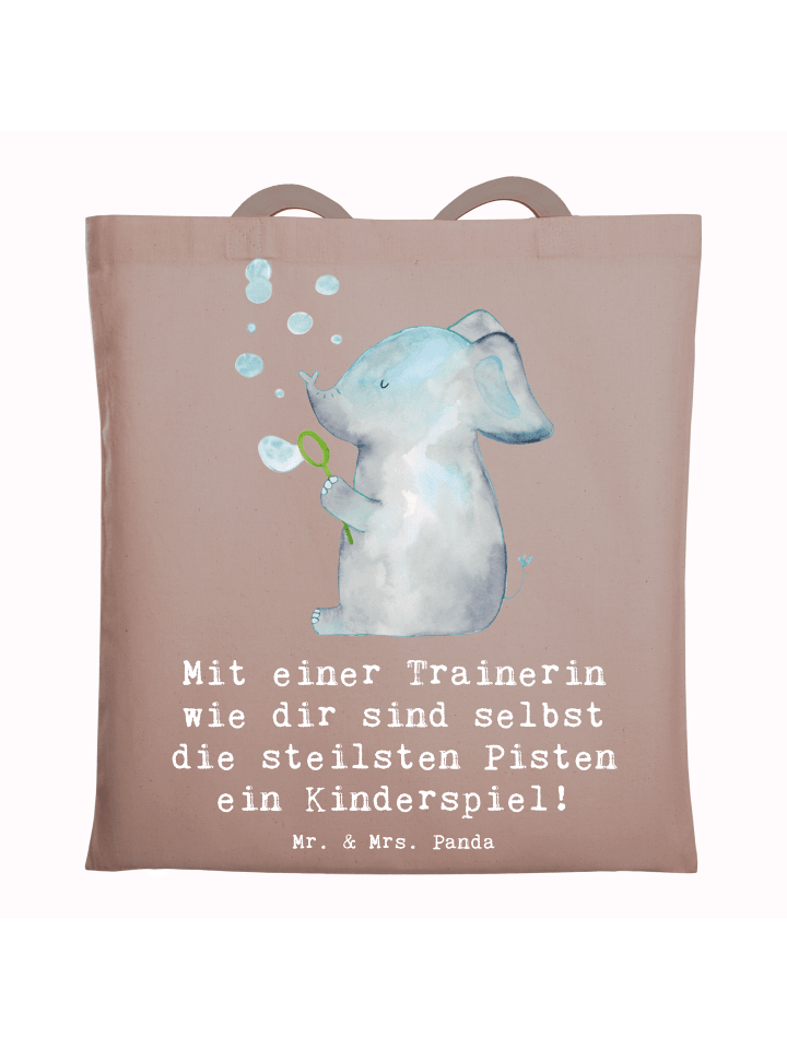 Tragetasche Skifahren Trainerin mit Spruch in Braun Pastell