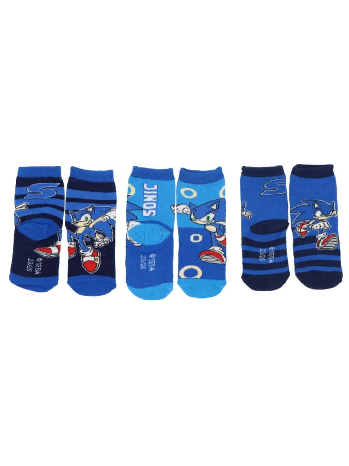 Sonic 3er-Pack Socken Coole Strümpfe & Söckchen für Kinder in Blau