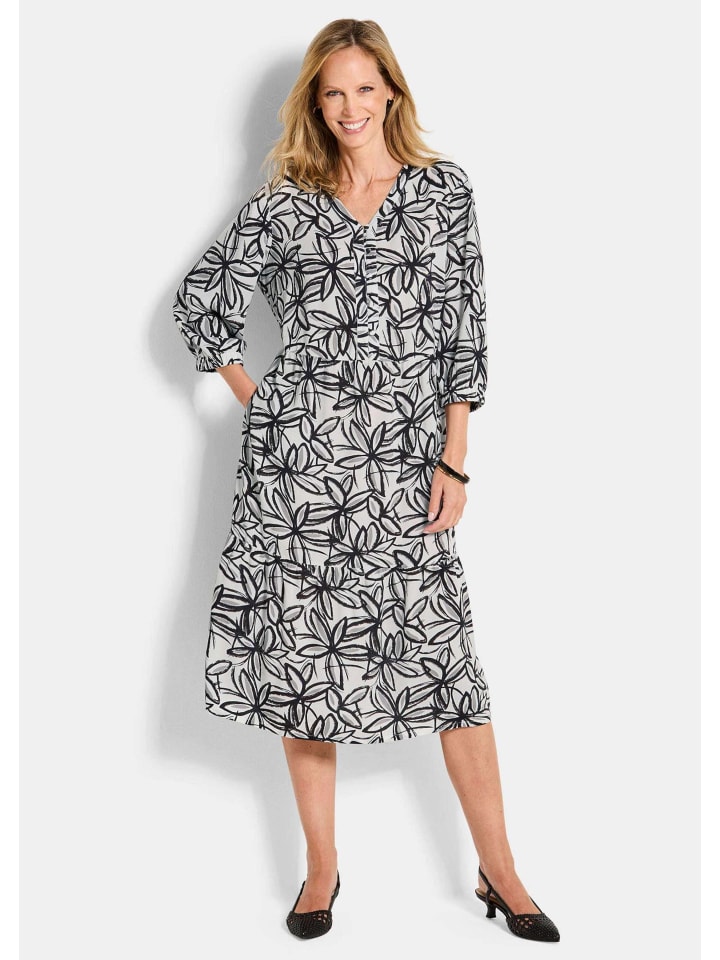 Kurzgröße: Viskosekleid mit floralem Muster in weiß / schwarz / gemustert