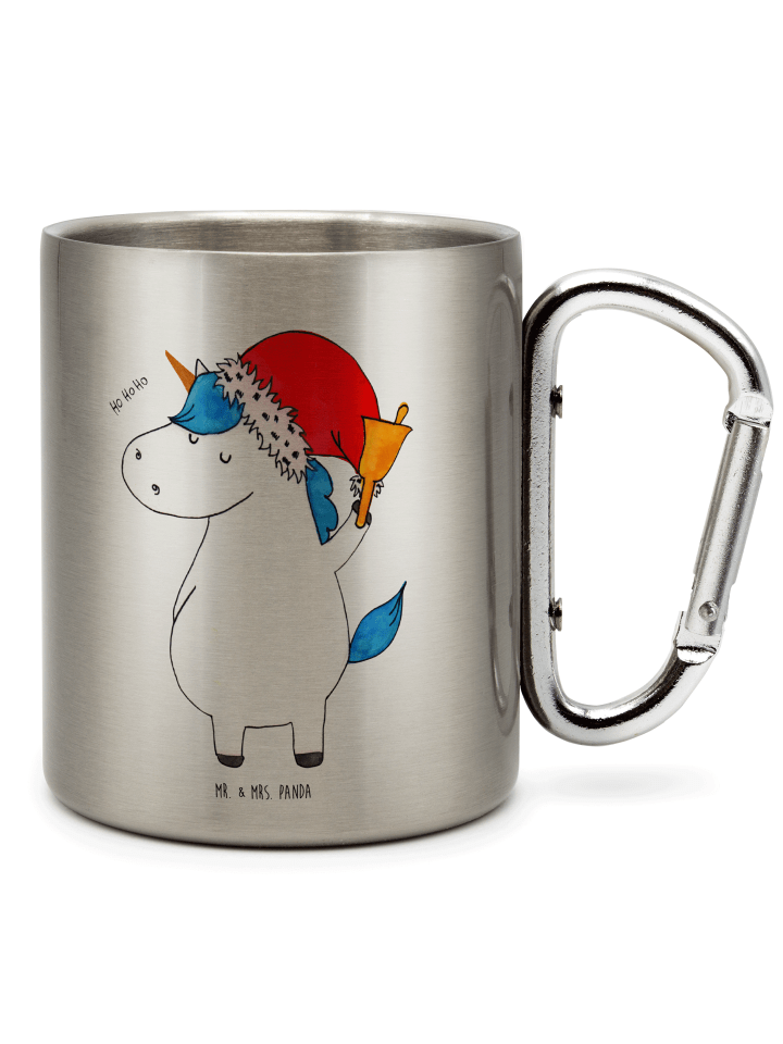 Thermobecher Einhorn Weihnachtsmann ohne Spruch in Silber