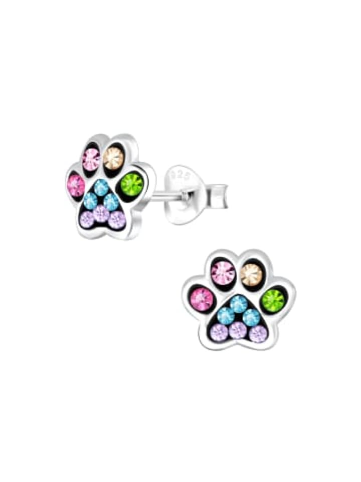 Ohrringe, Ohrstecker PFOTE bunt dunkel in 925 Sterling Silber