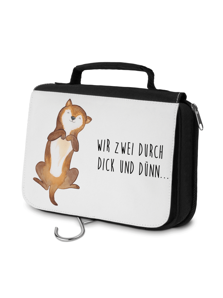 Kulturbeutel Hund Streicheln mit Spruch in Weiß