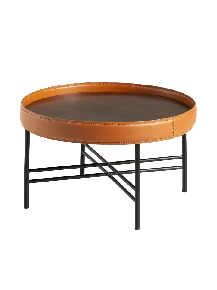 Couchtisch 2058 in Orange / Walnuss / Schwarz – (Ø)62 x (H)35 cm