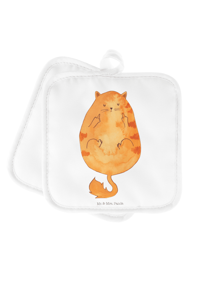Potholder Katze Mittelfinger ohne Spruch in Weiß