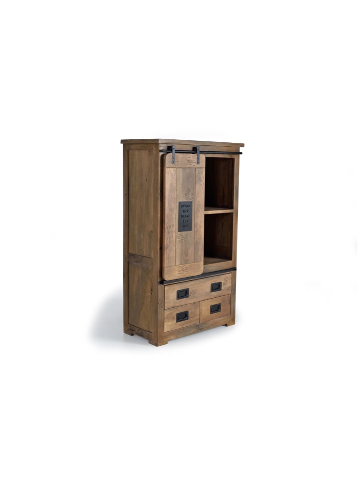 Kleiderschrank aus Mangoholz und Metall in Brown