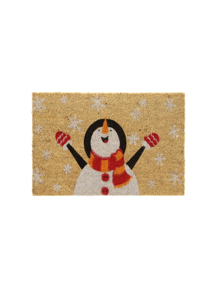 Kokos-Fußmatte "Schneemann" in Bunt - (B)60 x (T)40 cm