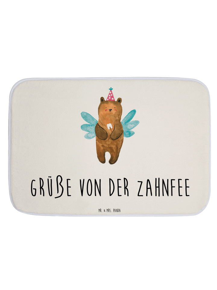 Badeteppich Bär Zahnfee mit Spruch in Weiß