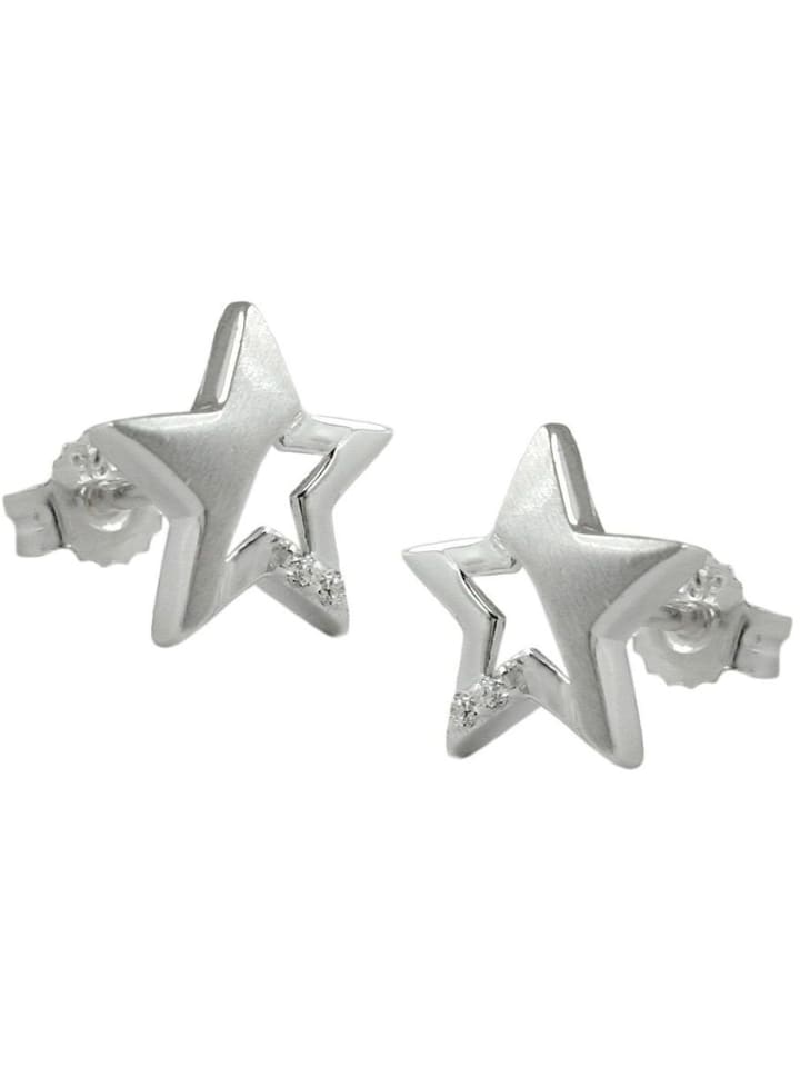 Ohrstecker Ohrring 10x10mm Stern mit Zirkonia Silber 925 in silber