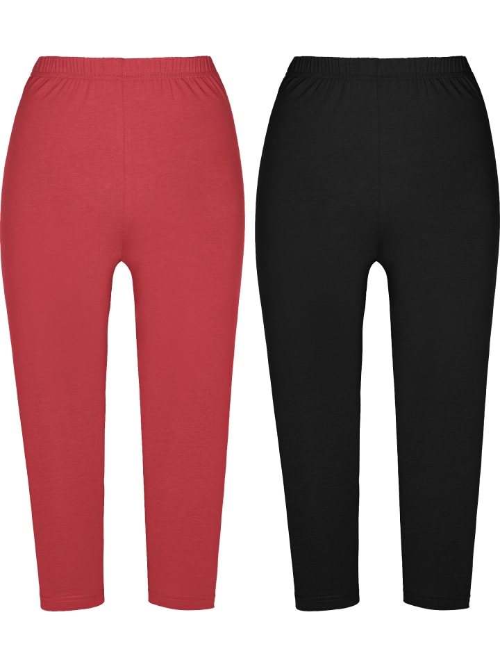 Single-Jersey Capri-Leggings 2er-Pack in rot/schwarz