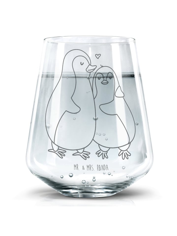 Wasserglas Pinguin umarmen ohne Spruch in Transparent