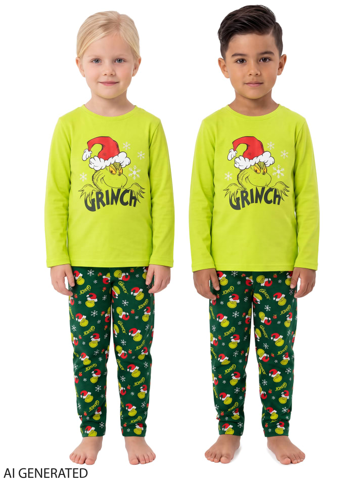 The Grinch Schlafanzug Pyjama Set Langarm Oberteil mit Hose in grün