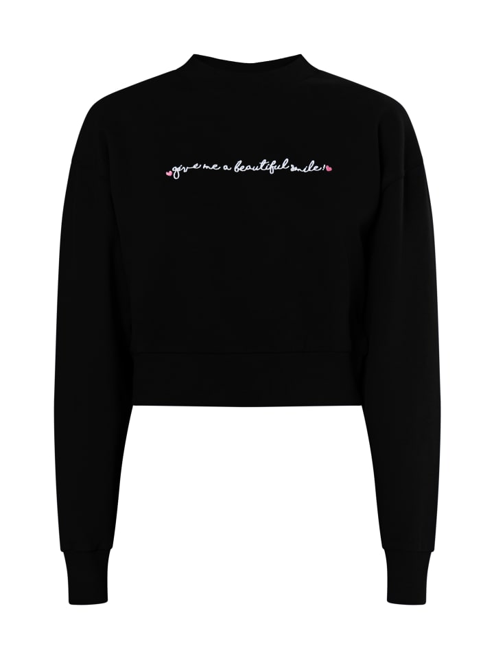 Damen Sweatshirt Cropped in Schwarz