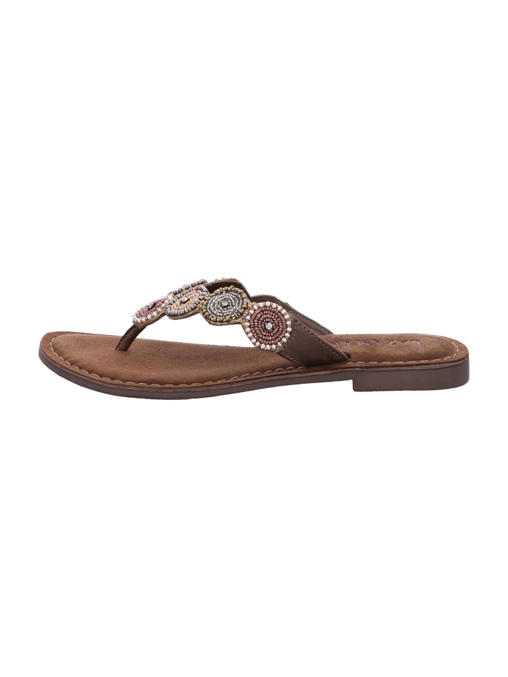 Limango Zehentrenner Braun Leder Zehenschuhe Damen Leder NATURAL