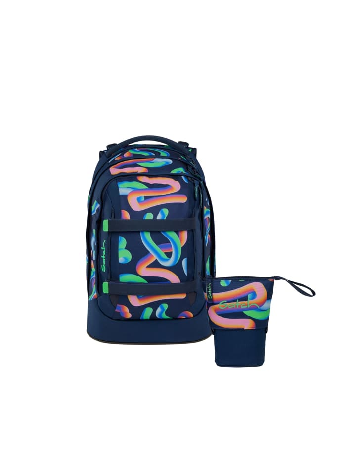 Schulrucksack-Set PACK "Crazy Twist" 2-teilig in Blau/Rosa/Grün